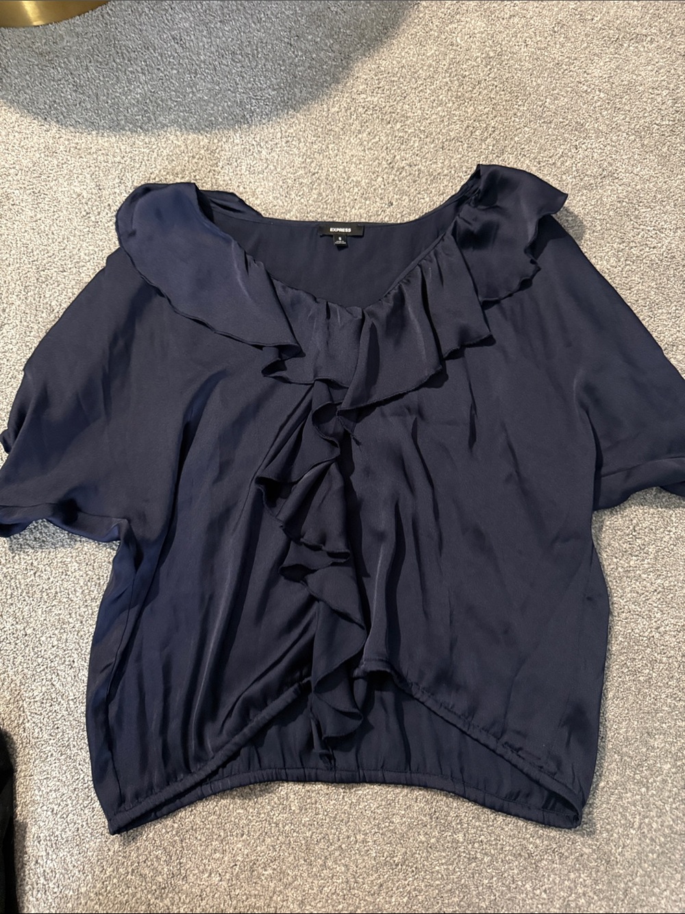 Express Navy Ruffle Front Short Sleeve Blouse